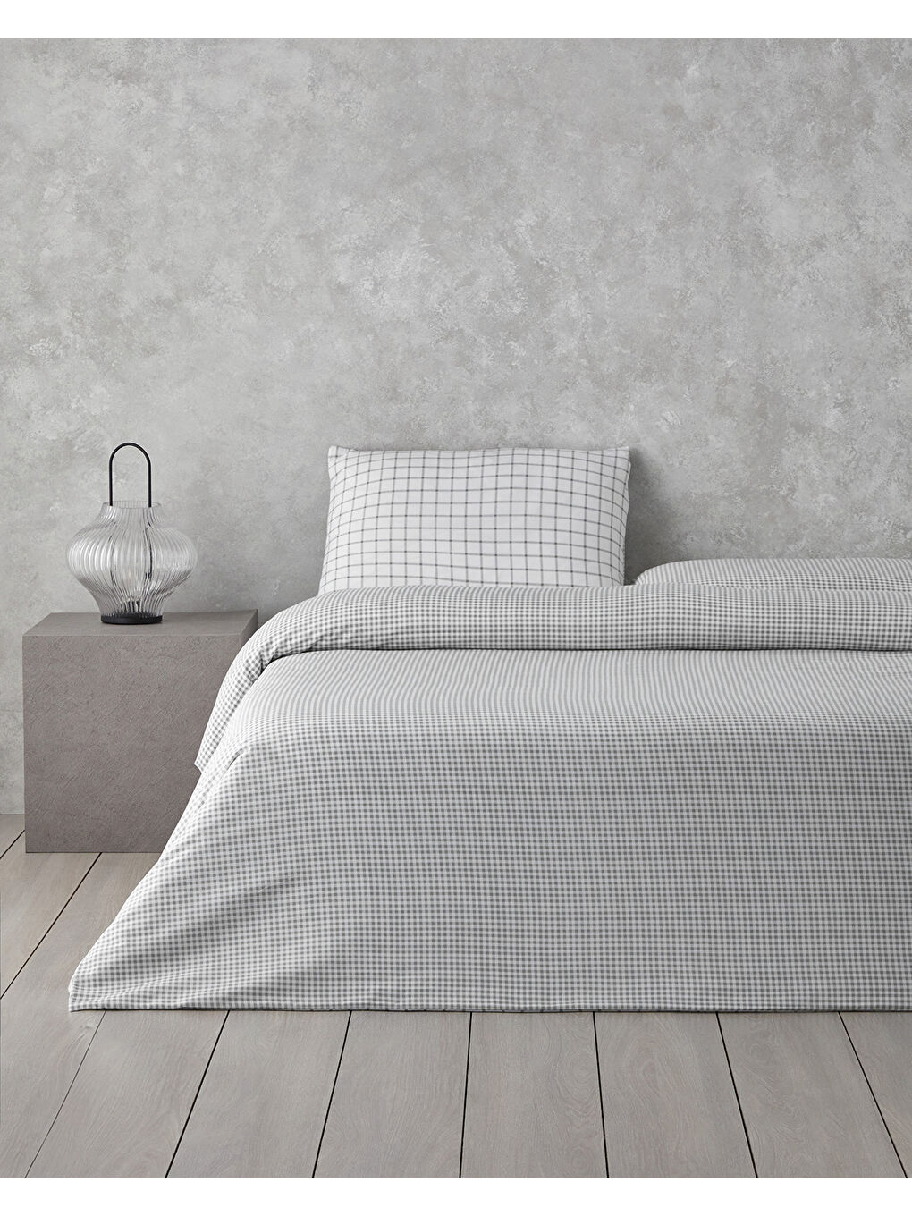 Simple Checks Kolay Ütülenir Çift Kişilik Nevresim Takımı 200x220 cm Gri-1