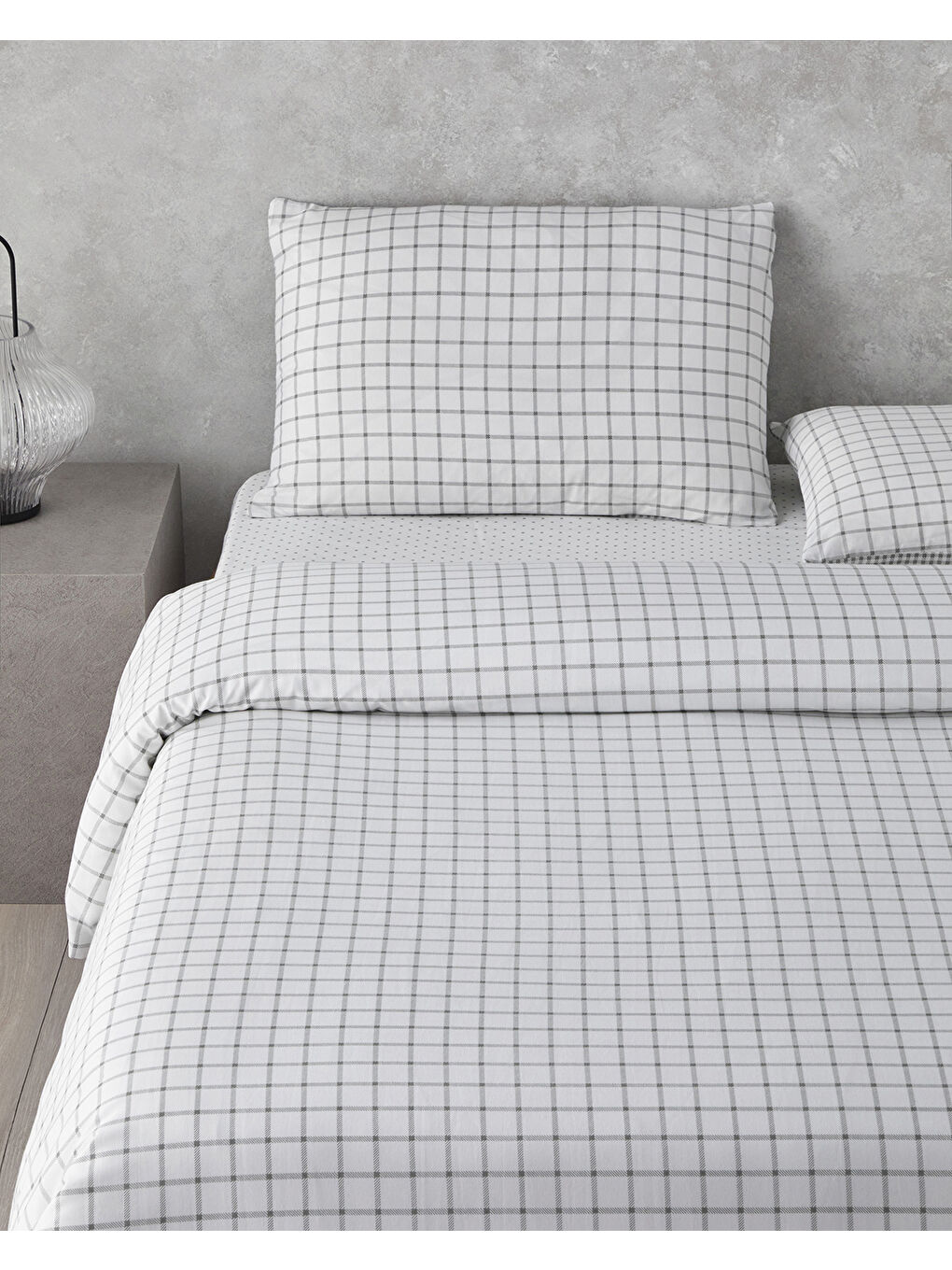 Simple Checks Kolay Ütülenir Çift Kişilik Nevresim Takımı 200x220 cm Gri-2