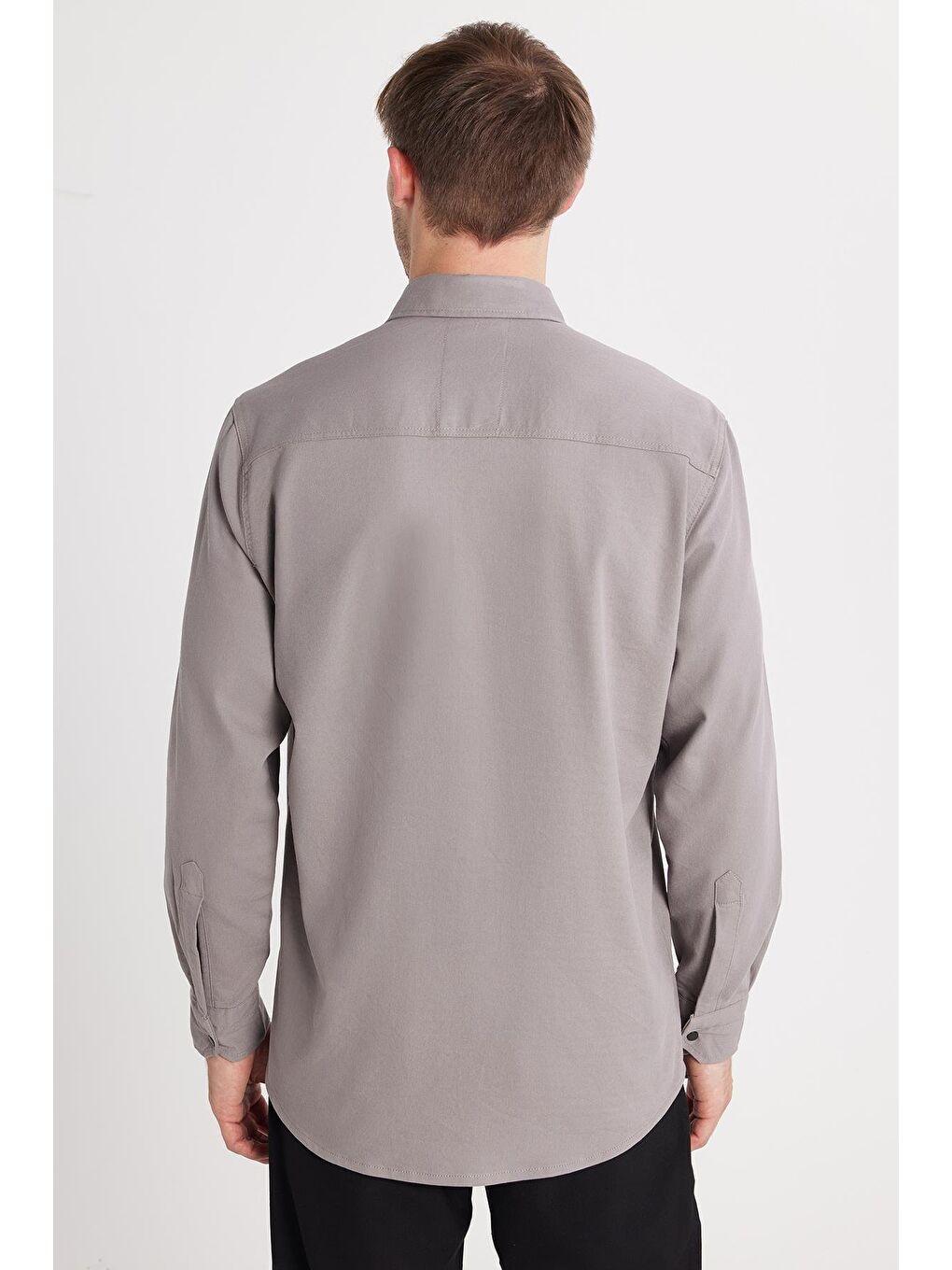 Erkek Regular Fit Rahat Kesim Çift Cepli Spor Yaka Denim Gri Gömlek-4