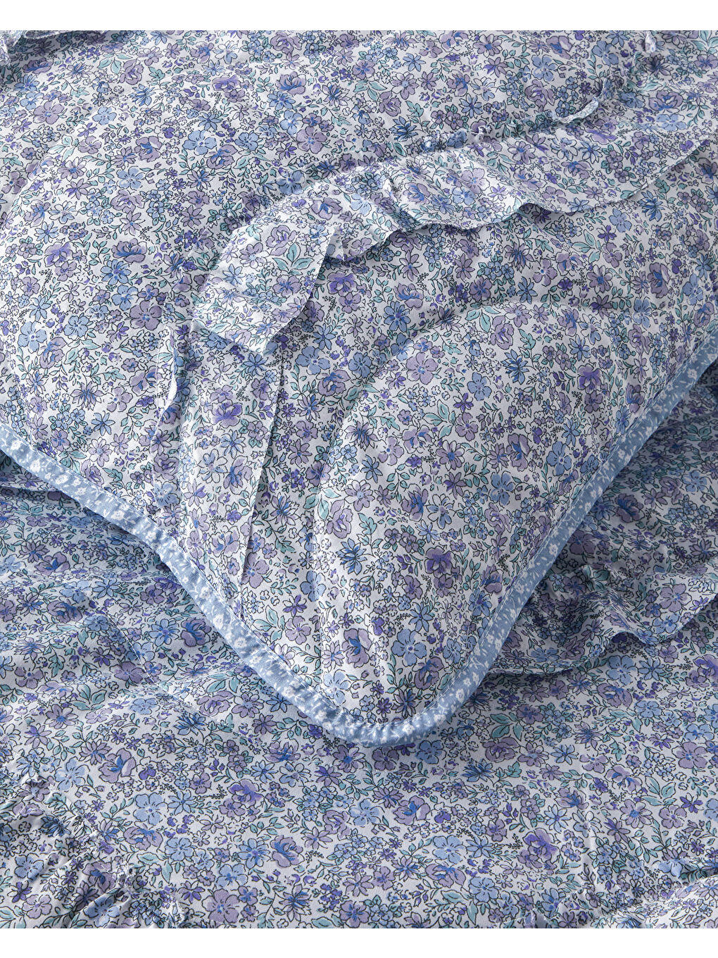 Floral Euphoria Fırfırlı Tek Kişilik Yatak Örtüsü Takımı 160x220 cm Mavi-3