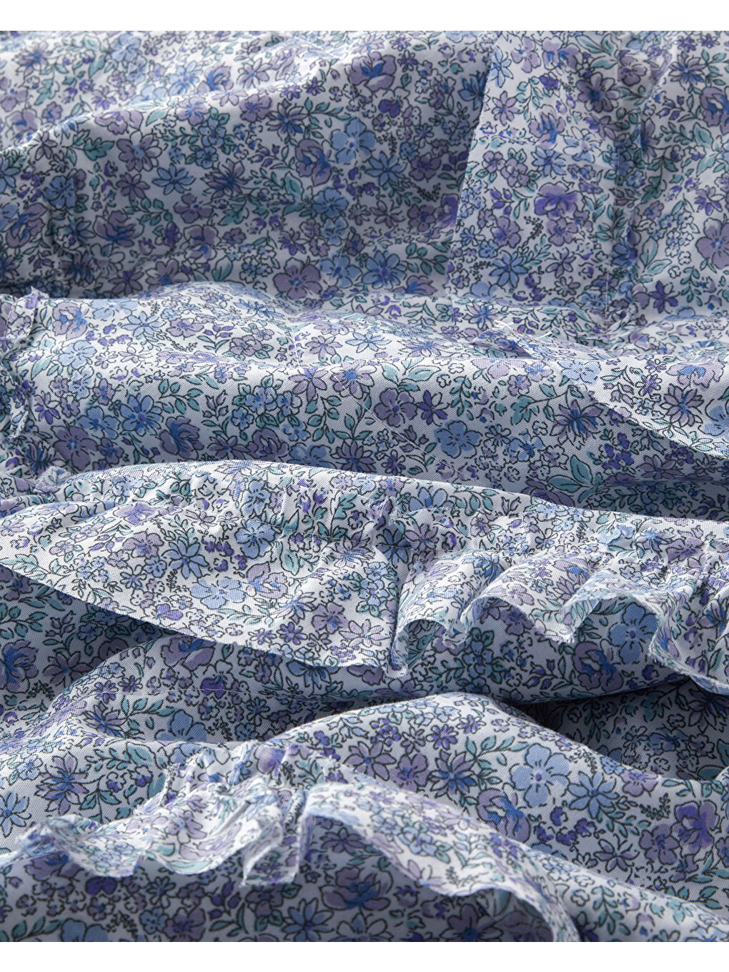 Floral Euphoria Fırfırlı Tek Kişilik Yatak Örtüsü Takımı 160x220 cm Mavi-4