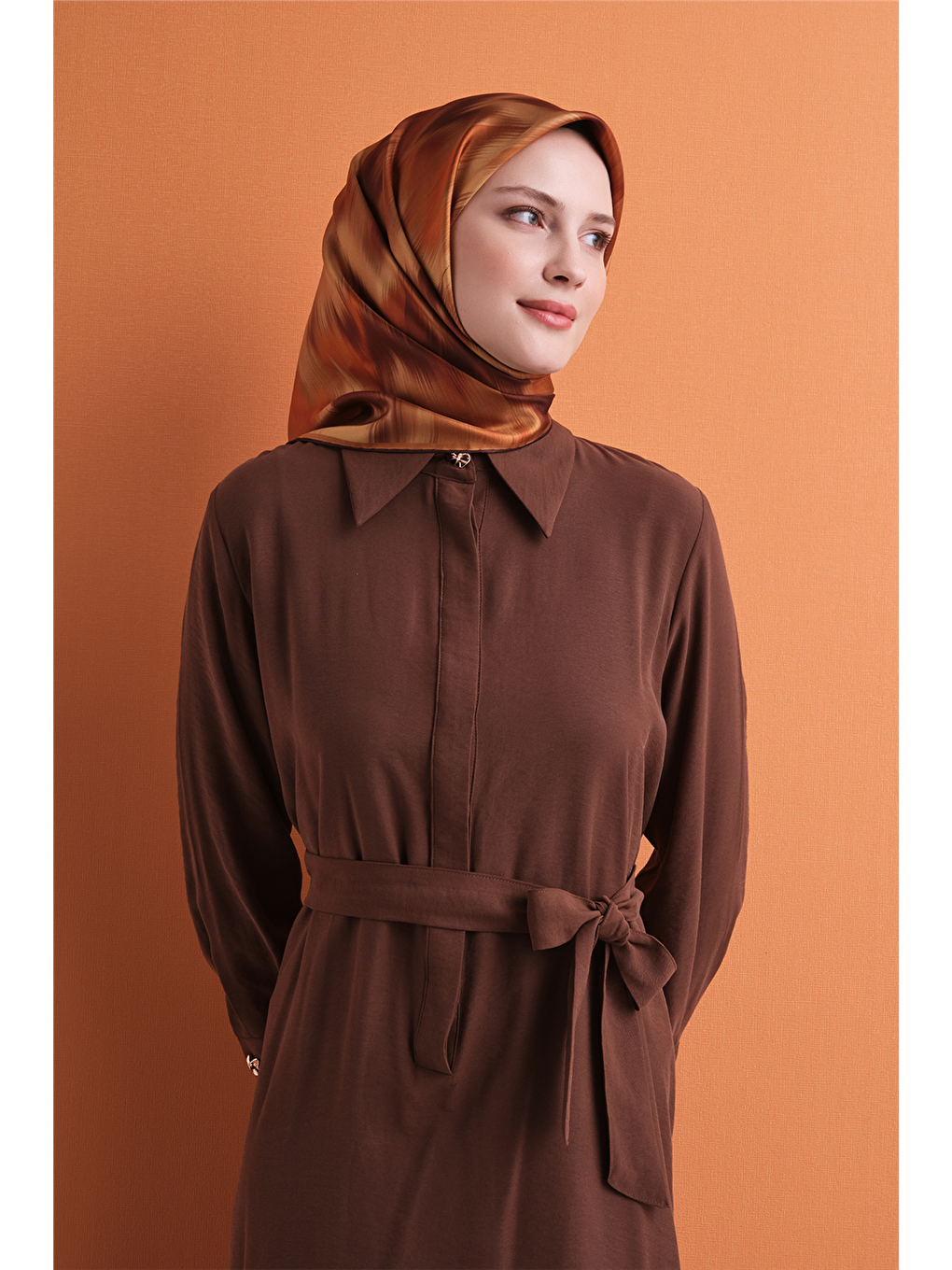 Kahverengi Saf İpek Twill Eşarp 9605d 57