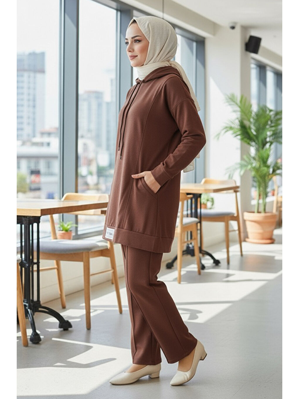 Kahverengi Armalı Çift Cepli Vortex İkili Takım Kahve - 27982-KAHVE-2