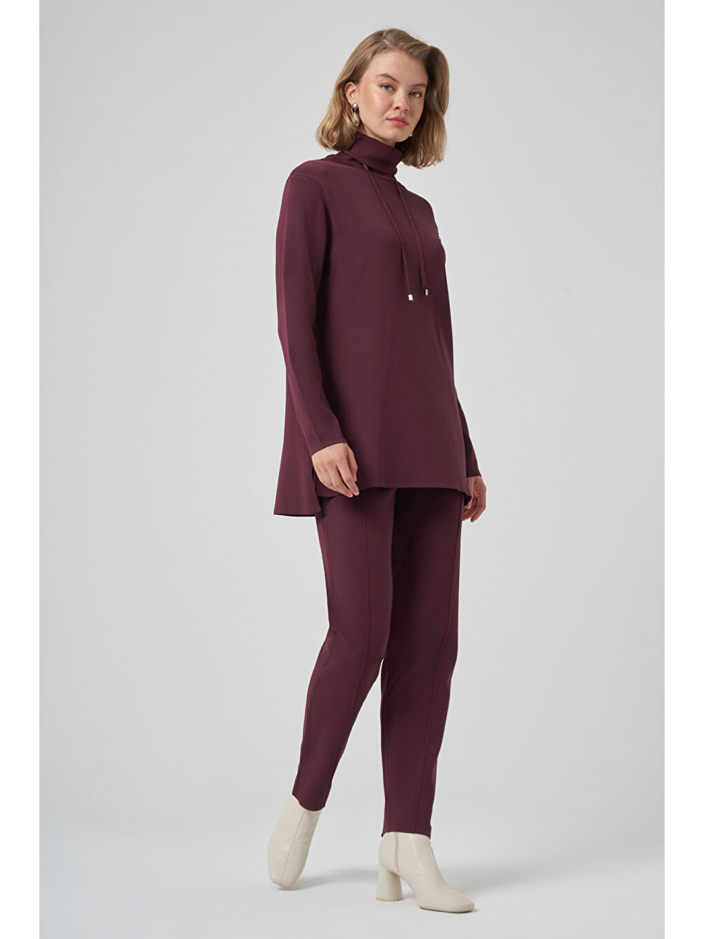 Dik Yaka Sweat Pantolon Triko Takım 1353 Bordo-1