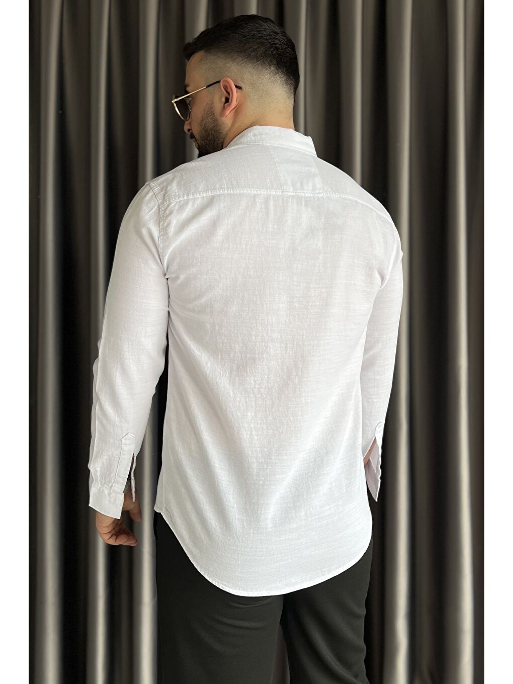 Beyaz Çift Cepli Erkek Uzun Kol Gömlek-2