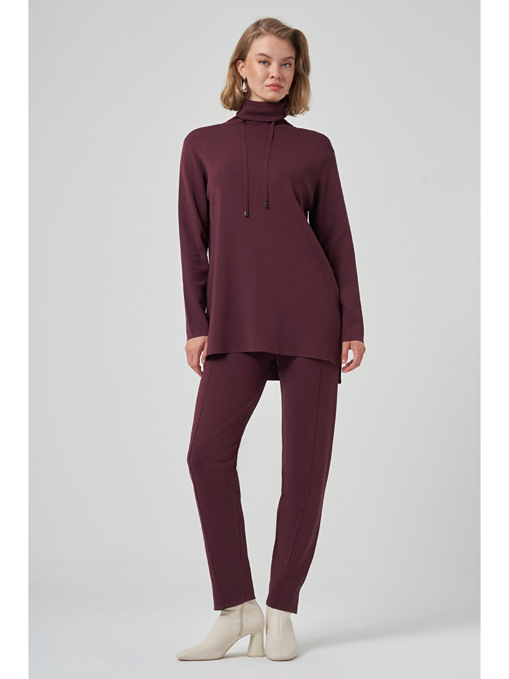 Dik Yaka Sweat Pantolon Triko Takım 1353 Bordo-4