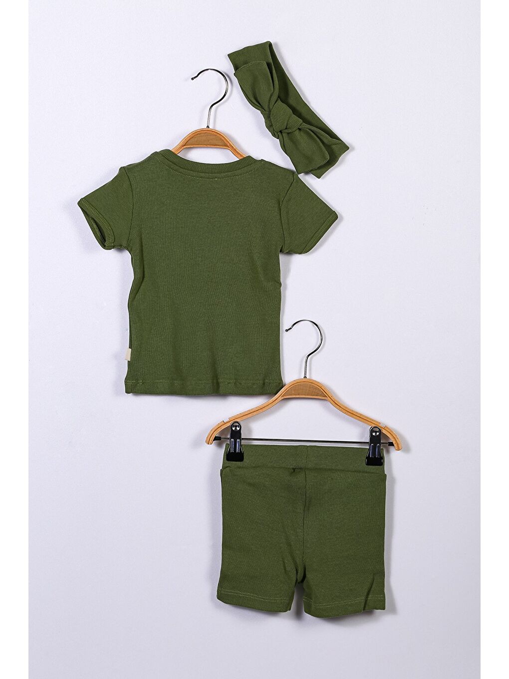 Haki Gots Sertifikalı %100 Organik Pamuk T-Shirt, Şort Ve Bandana Takım (6Ay-4Yaş)-1