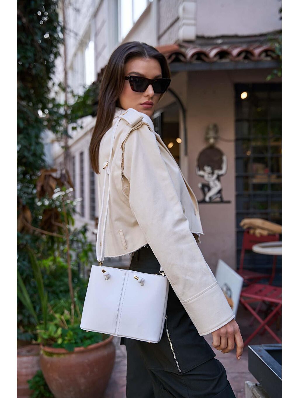 Bağcık Detaylı El Ve Omuz Çantası Beyaz