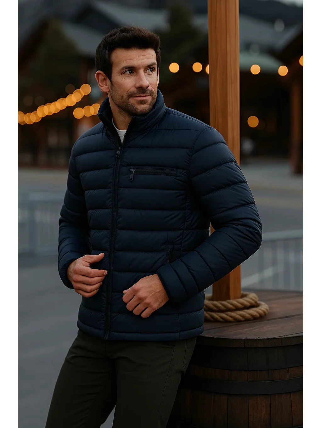 Erkek Trend Günlük Dik Yaka Kışlık K.Lacivert Şişme Mont-1