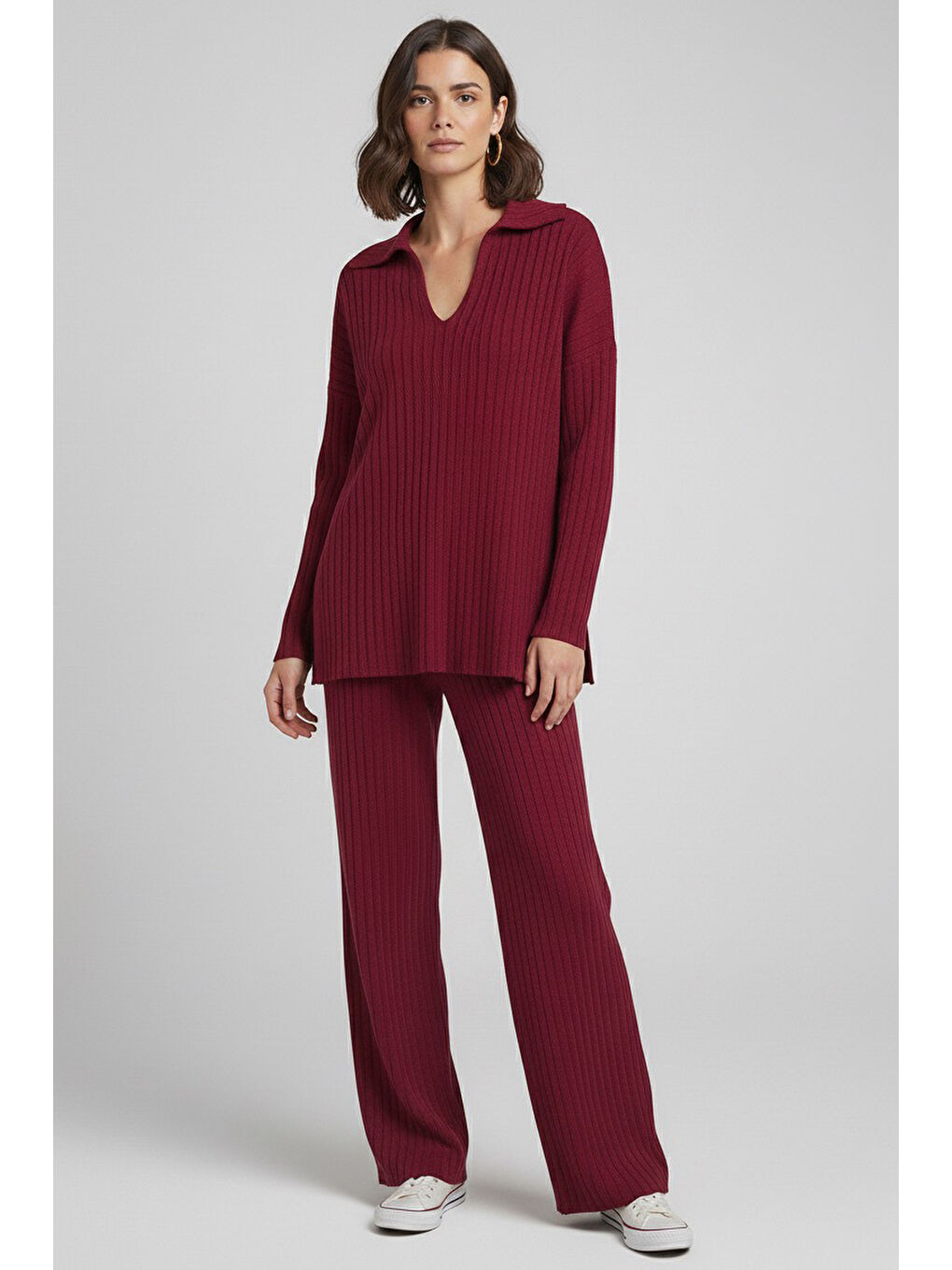 Polo Yaka Fitilli Kaşkorse İkili Takım Bordo - 27993-BORDO-1