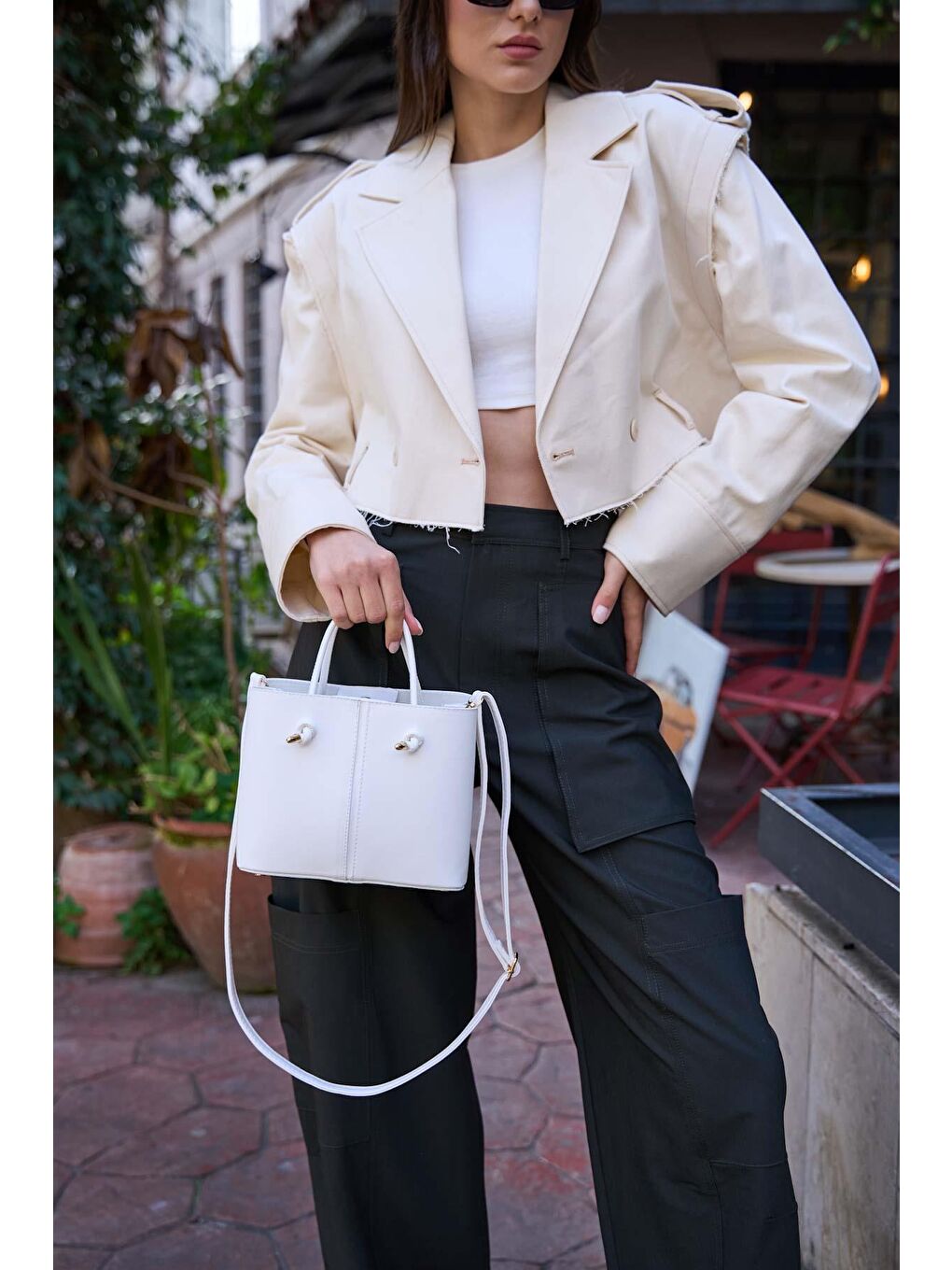 Bağcık Detaylı El Ve Omuz Çantası Beyaz-2