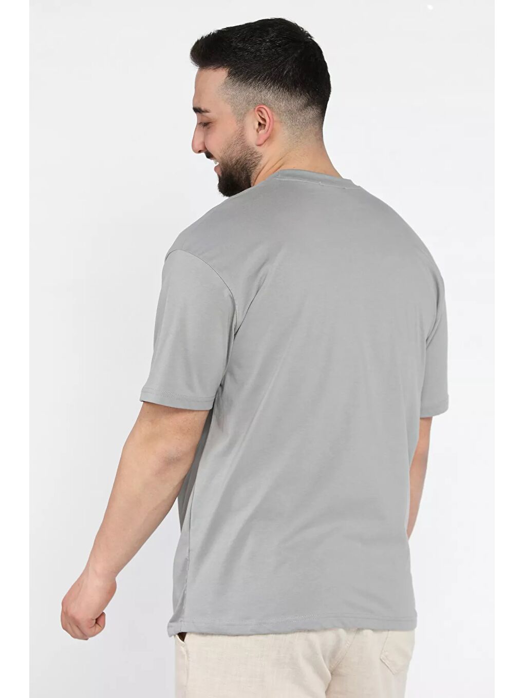 Gri Erkek Bisiklet Yaka Silikon Yazı Baskılı Tişört-2