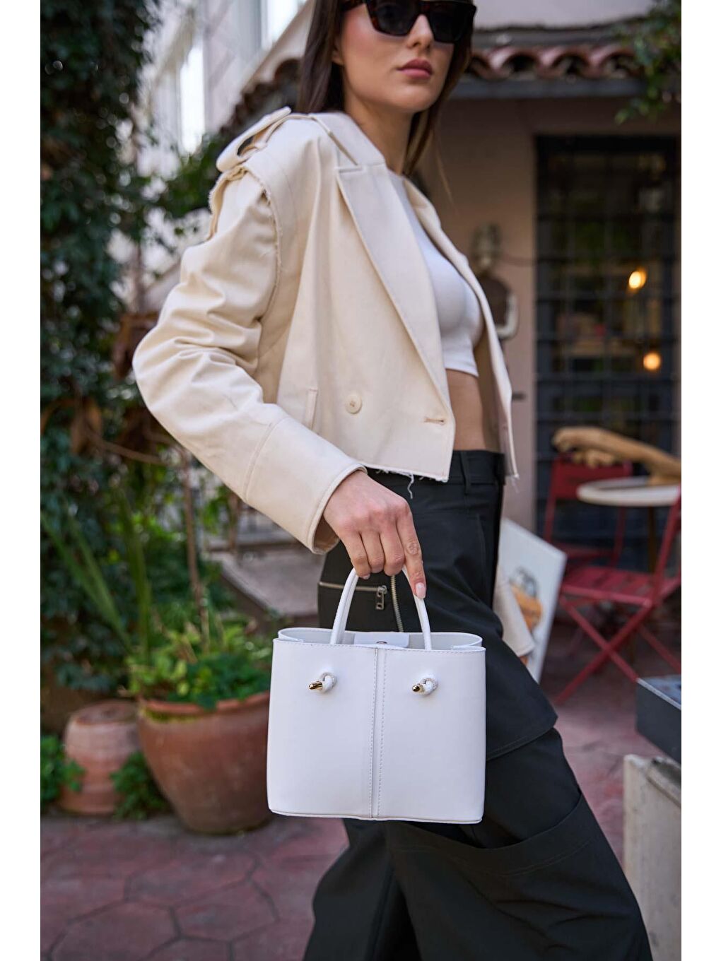 Bağcık Detaylı El Ve Omuz Çantası Beyaz-3