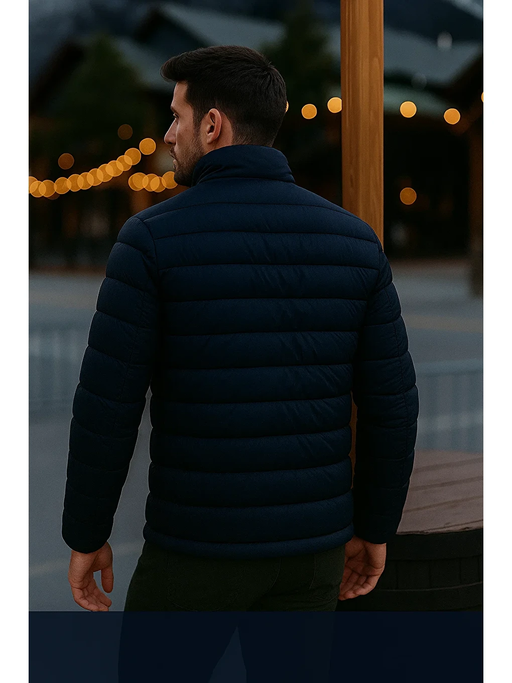 Erkek Trend Günlük Dik Yaka Kışlık K.Lacivert Şişme Mont-4