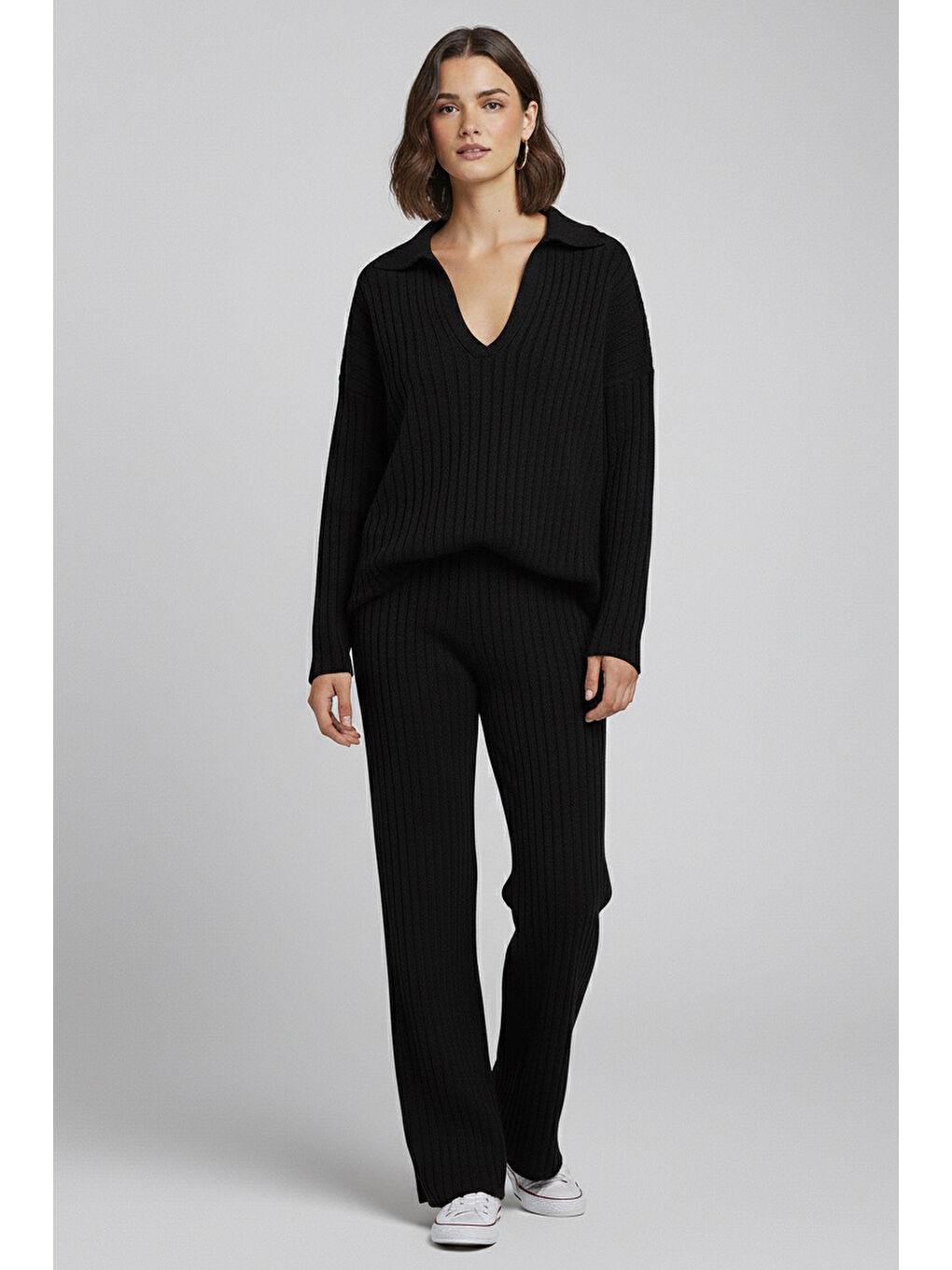 Polo Yaka Fitilli Kaşkorse İkili Takım Siyah - 27993-SIYAH