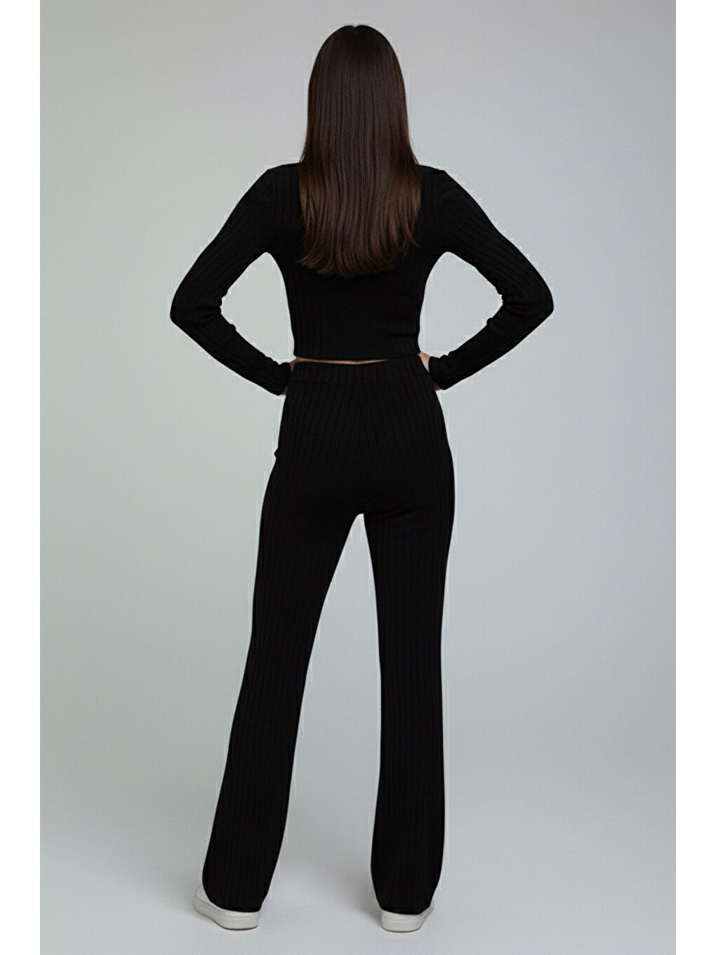 Zincirli Crop Pantolon Kaşkorse Takım Siyah - 27995-SIYAH-2