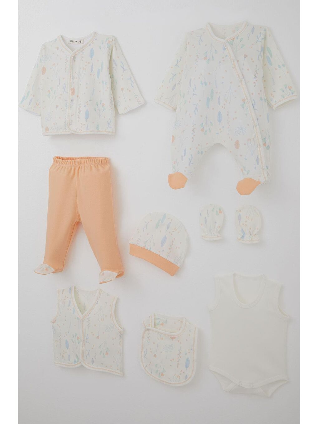 Kız Bebek Hastane Çıkışı 8 Li Bahar Temalı Çiçek Desenli Ekru (0-3 Ay)-1