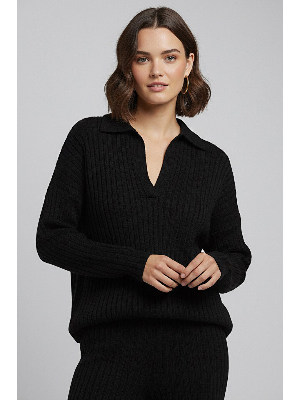 Polo Yaka Fitilli Kaşkorse İkili Takım Siyah - 27993-SIYAH-1