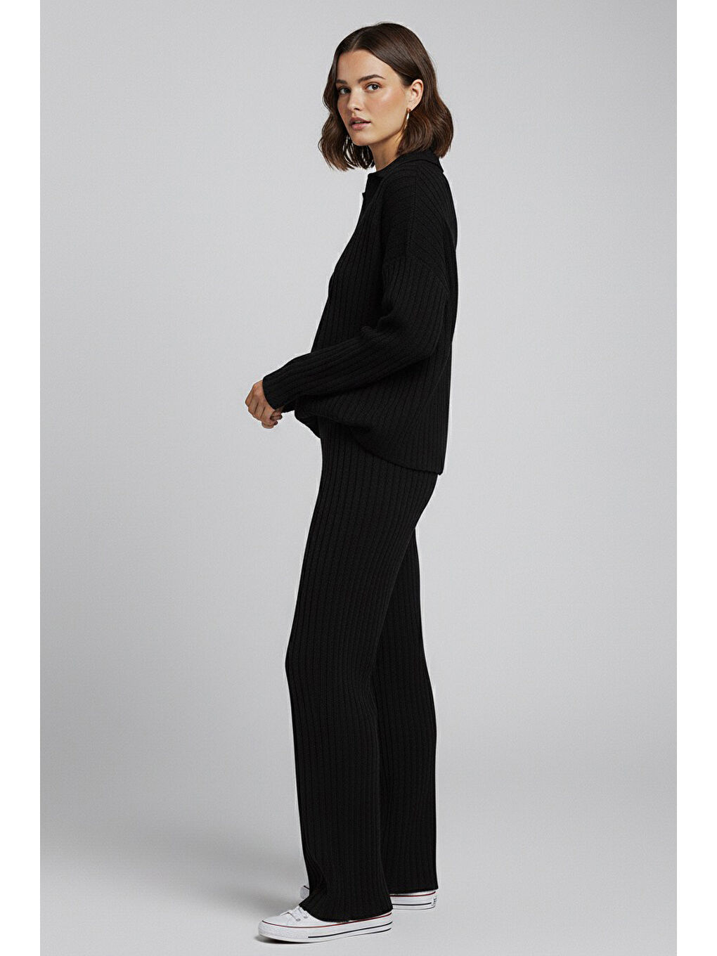 Polo Yaka Fitilli Kaşkorse İkili Takım Siyah - 27993-SIYAH-2