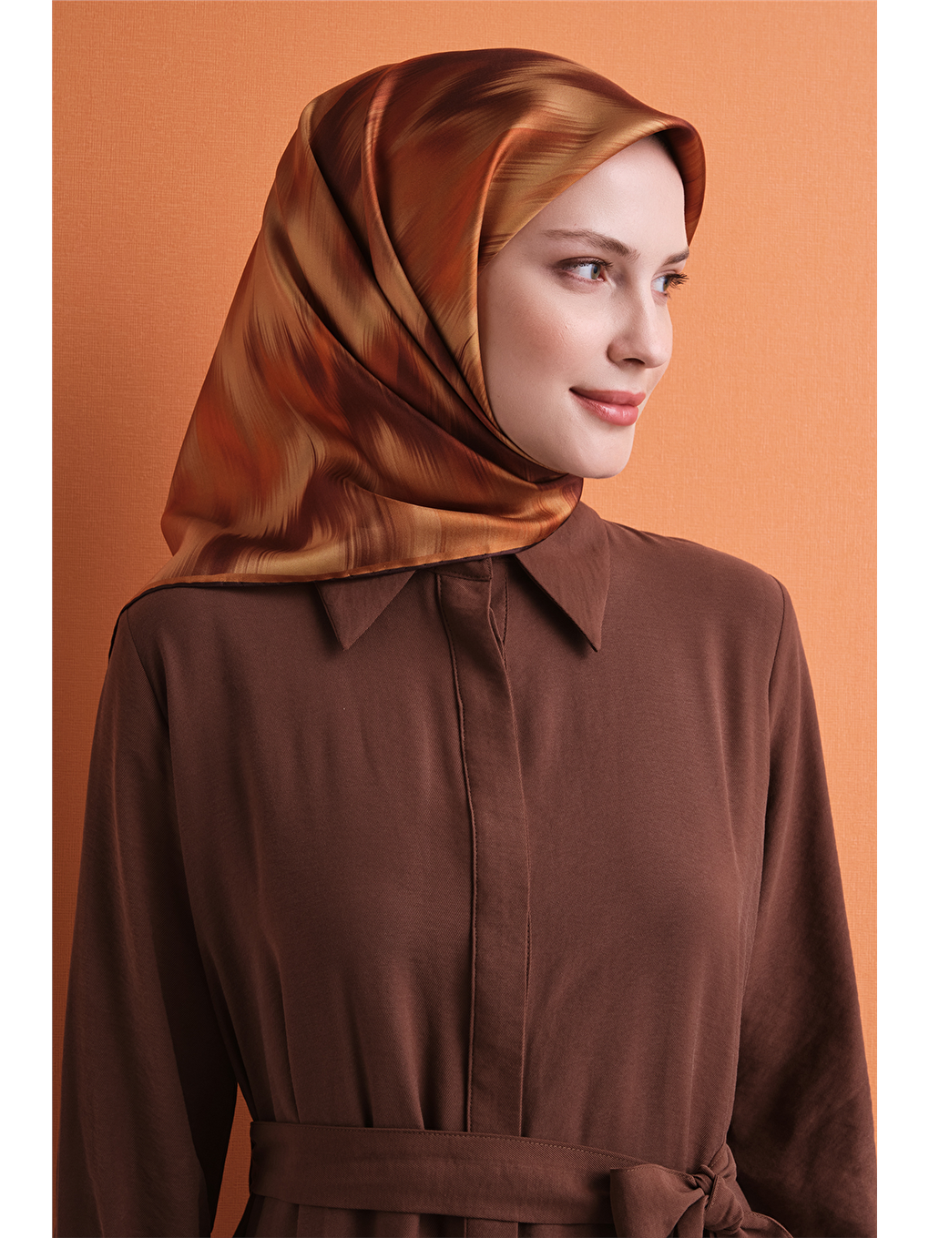 Kahverengi Saf İpek Twill Eşarp 9605d 57-1