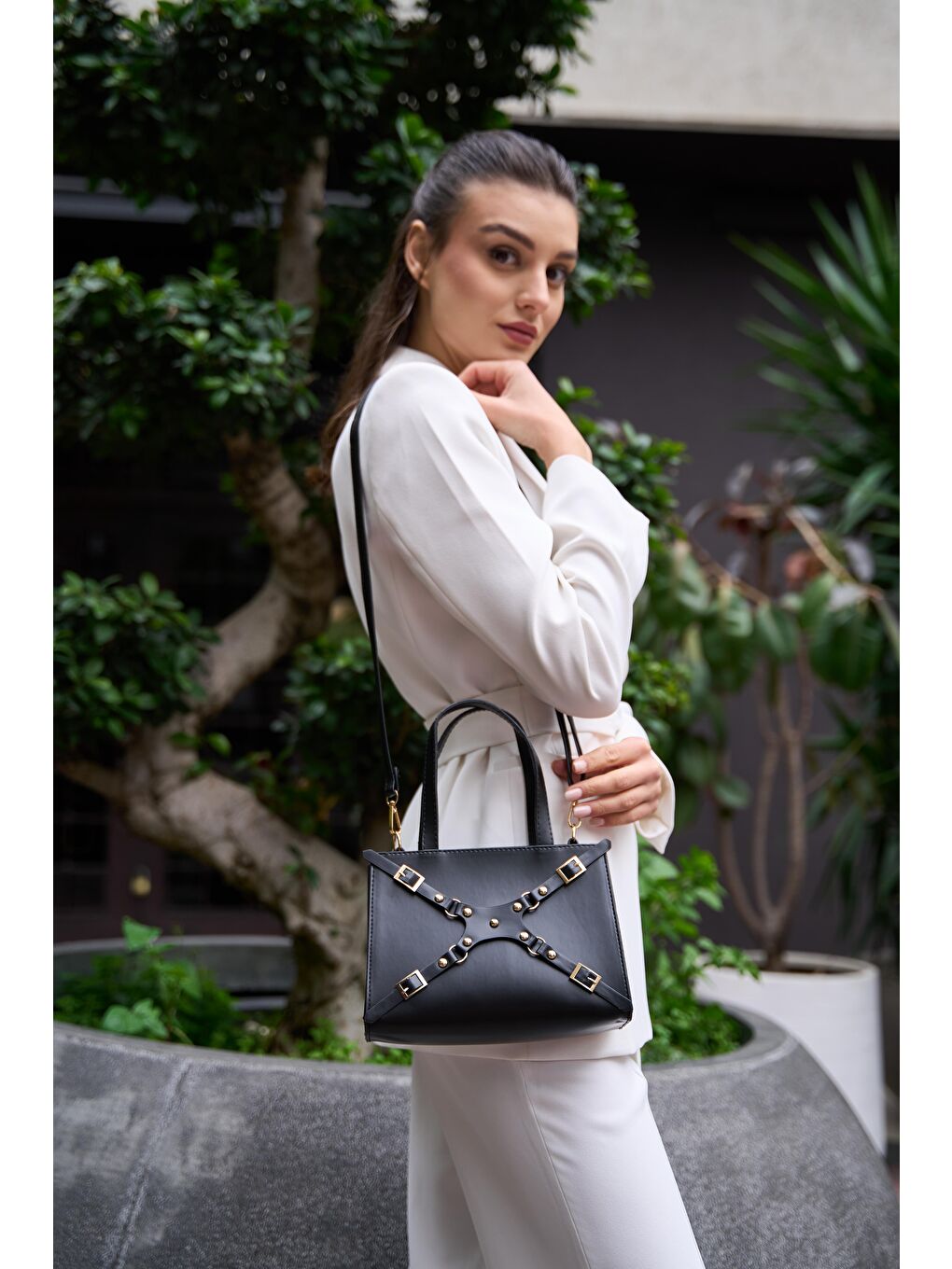 Zımbalı Mini Tote El Ve Omuz Çantası Siyah