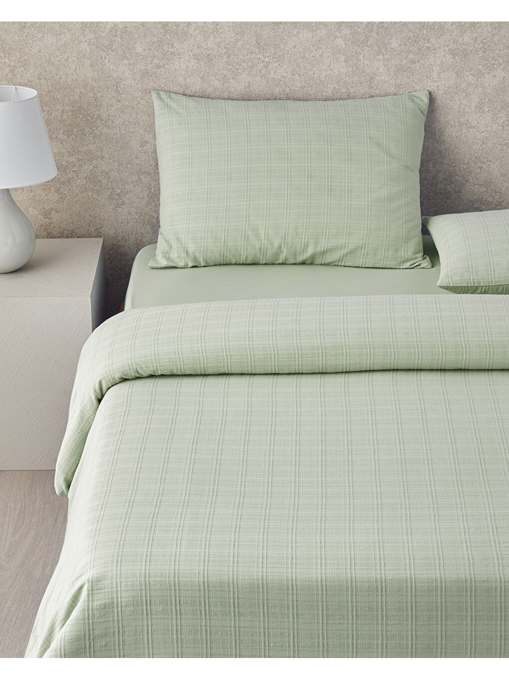 Breezy Escape Pamuk Ekose Tek Kişilik Nevresim Takımı 160x220 cm Yeşil-1