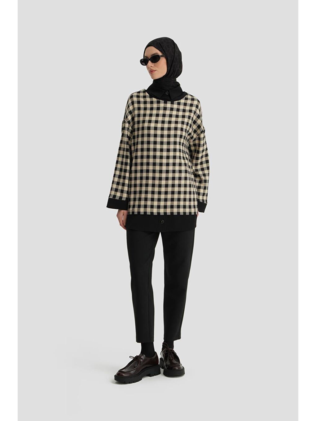 Dama Desenli Tunik 24K4310 Siyah