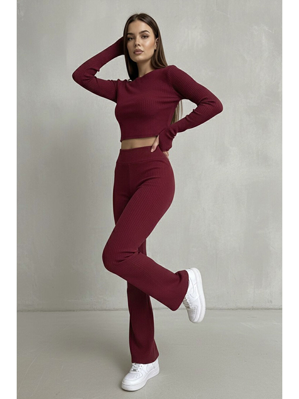 Parmak Geçmeli Kaşkorse İkili Takım Bordo - 27996-BORDO-1