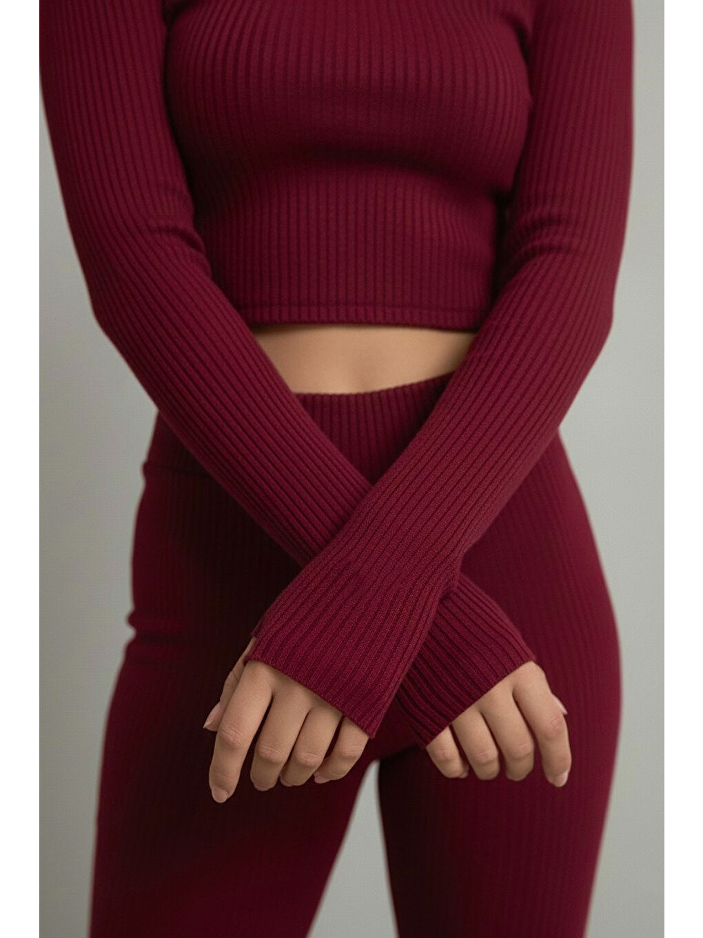 Parmak Geçmeli Kaşkorse İkili Takım Bordo - 27996-BORDO-2