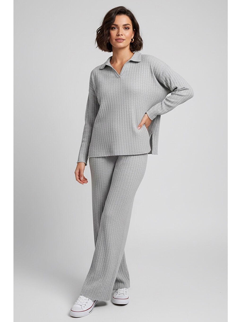 Polo Yaka Fitilli Kaşkorse İkili Takım Gri - 27993-GRI-1