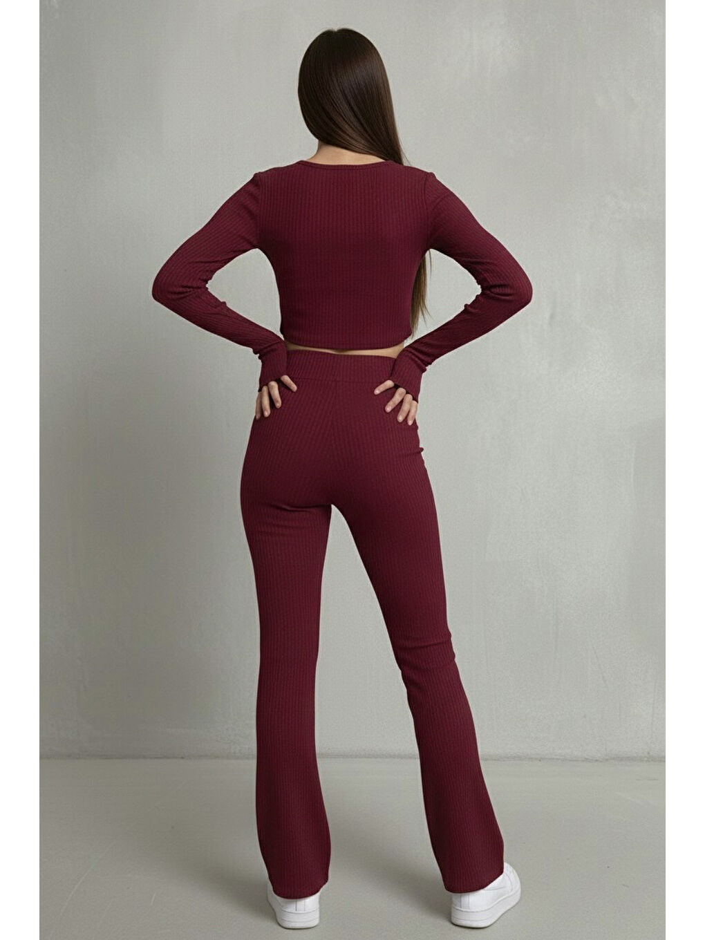 Parmak Geçmeli Kaşkorse İkili Takım Bordo - 27996-BORDO-3