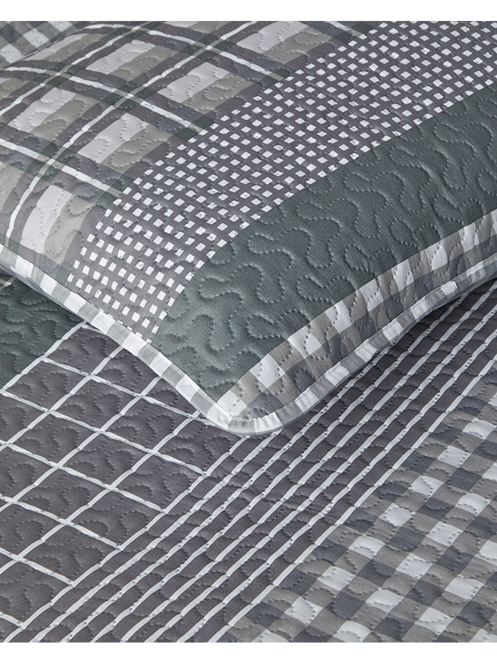 English Home Line Grid Çok Amaçlı King Size Yatak Örtüsü Takımı 240x220 cm Gri - 2