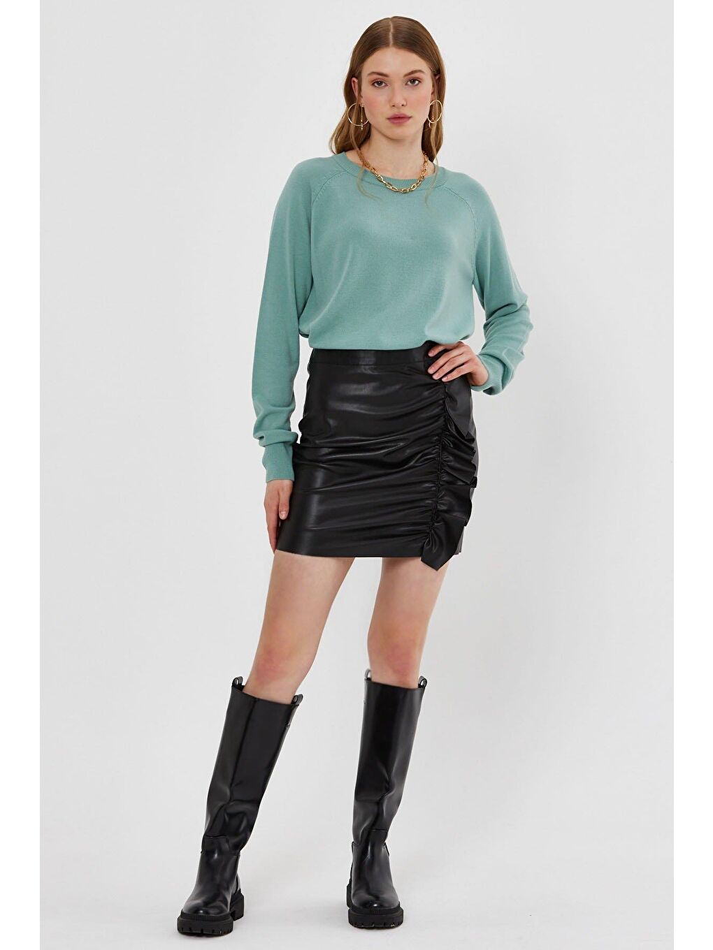 Yeşil Mint Basic Triko Kazak-2