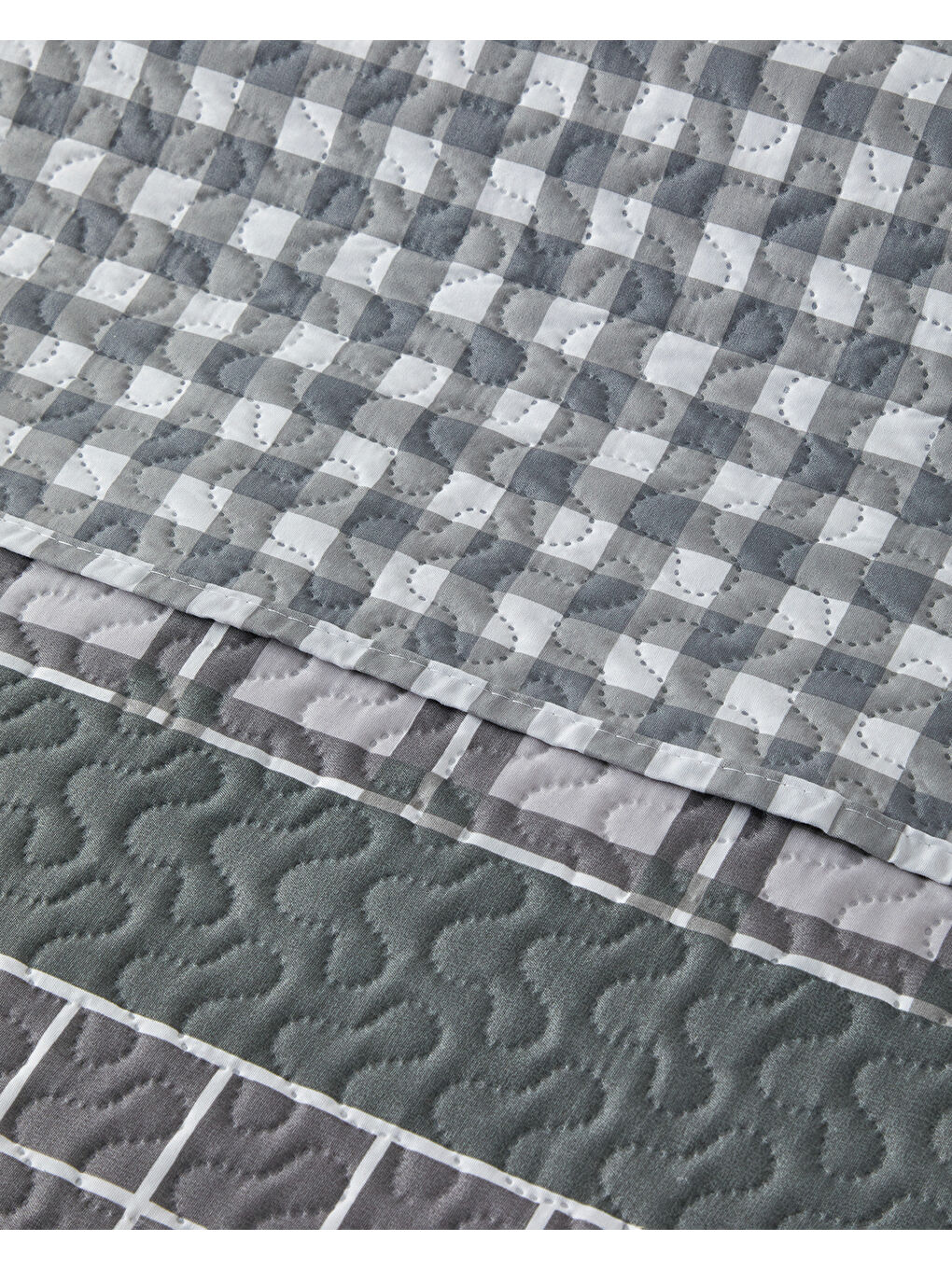 English Home Line Grid Çok Amaçlı King Size Yatak Örtüsü Takımı 240x220 cm Gri - 3