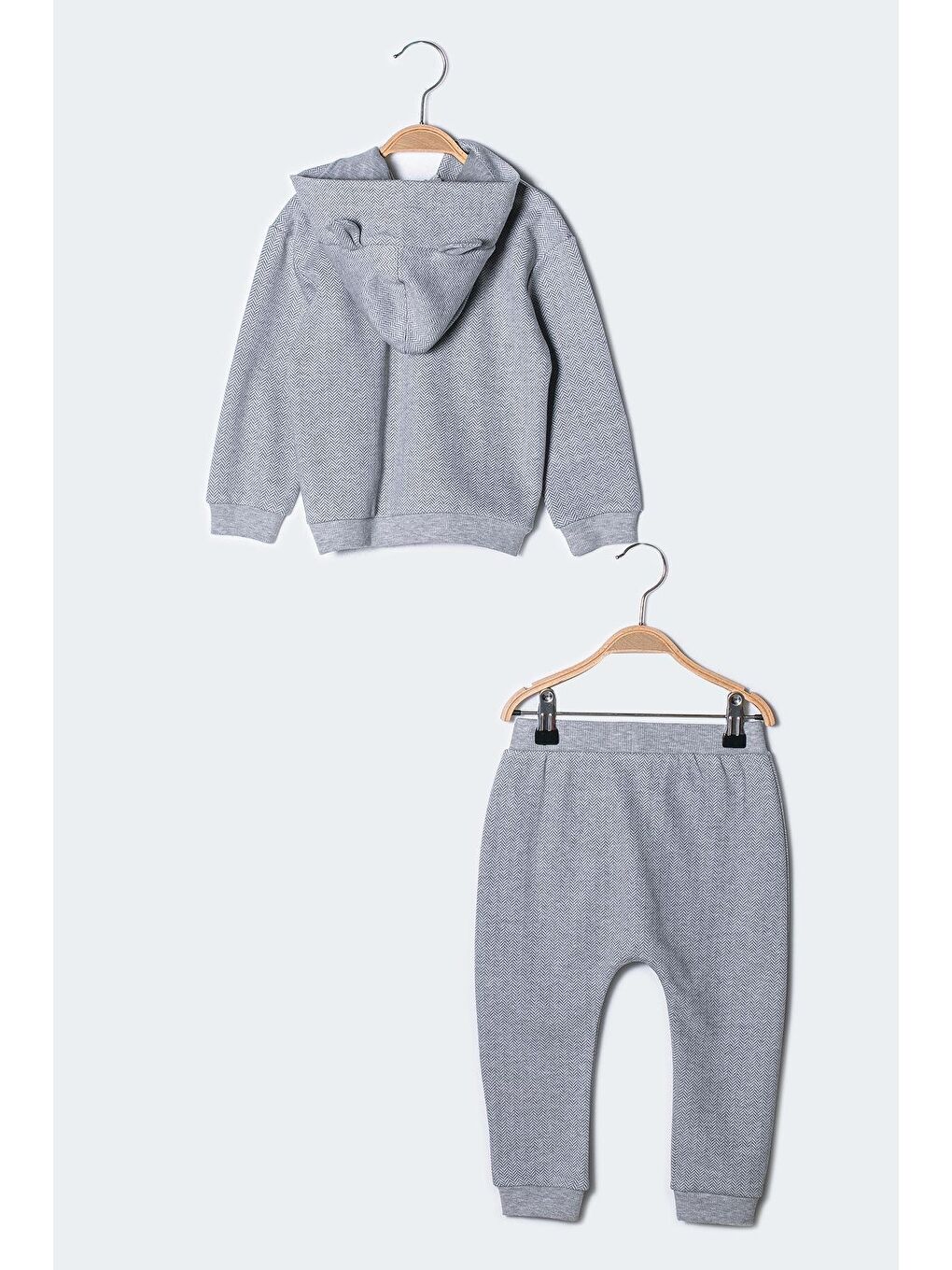 Gri Erkek Bebek Kapüşonlu Hırka Ve Pantolon Takım-3