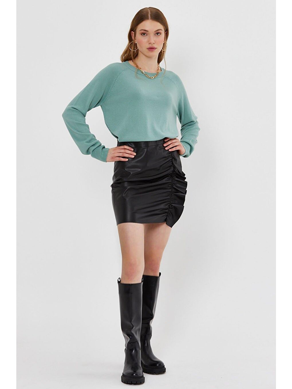 Yeşil Mint Basic Triko Kazak-3