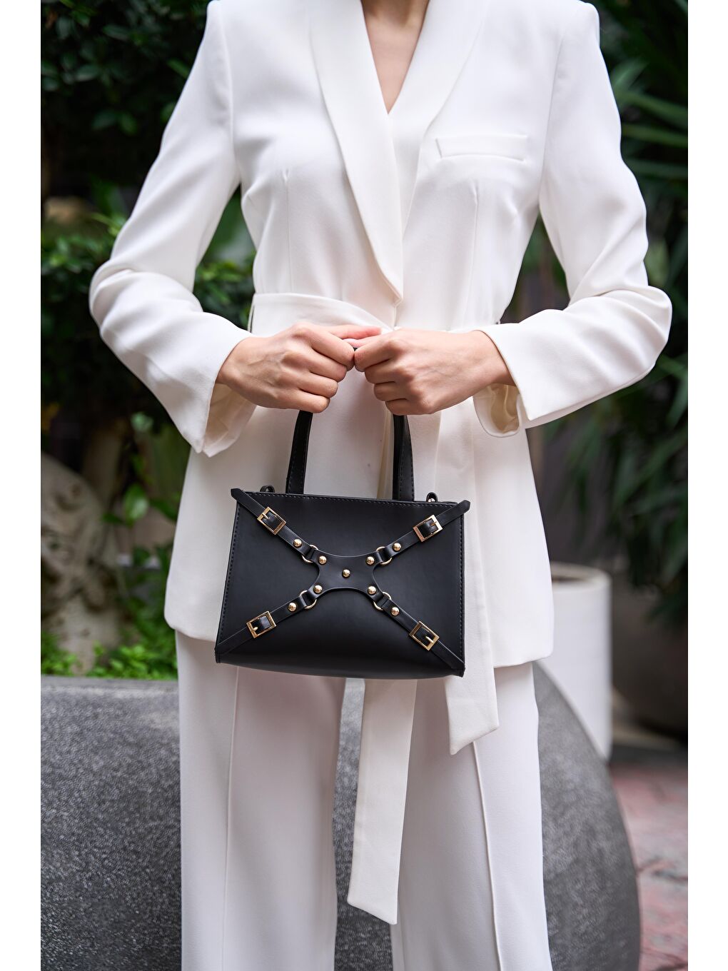 Zımbalı Mini Tote El Ve Omuz Çantası Siyah-2