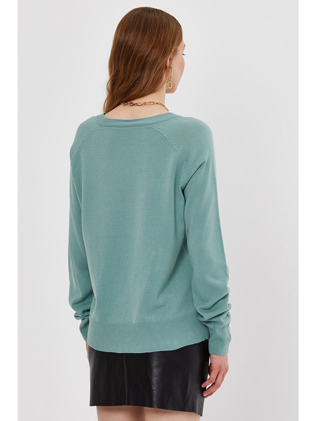 Yeşil Mint Basic Triko Kazak-4