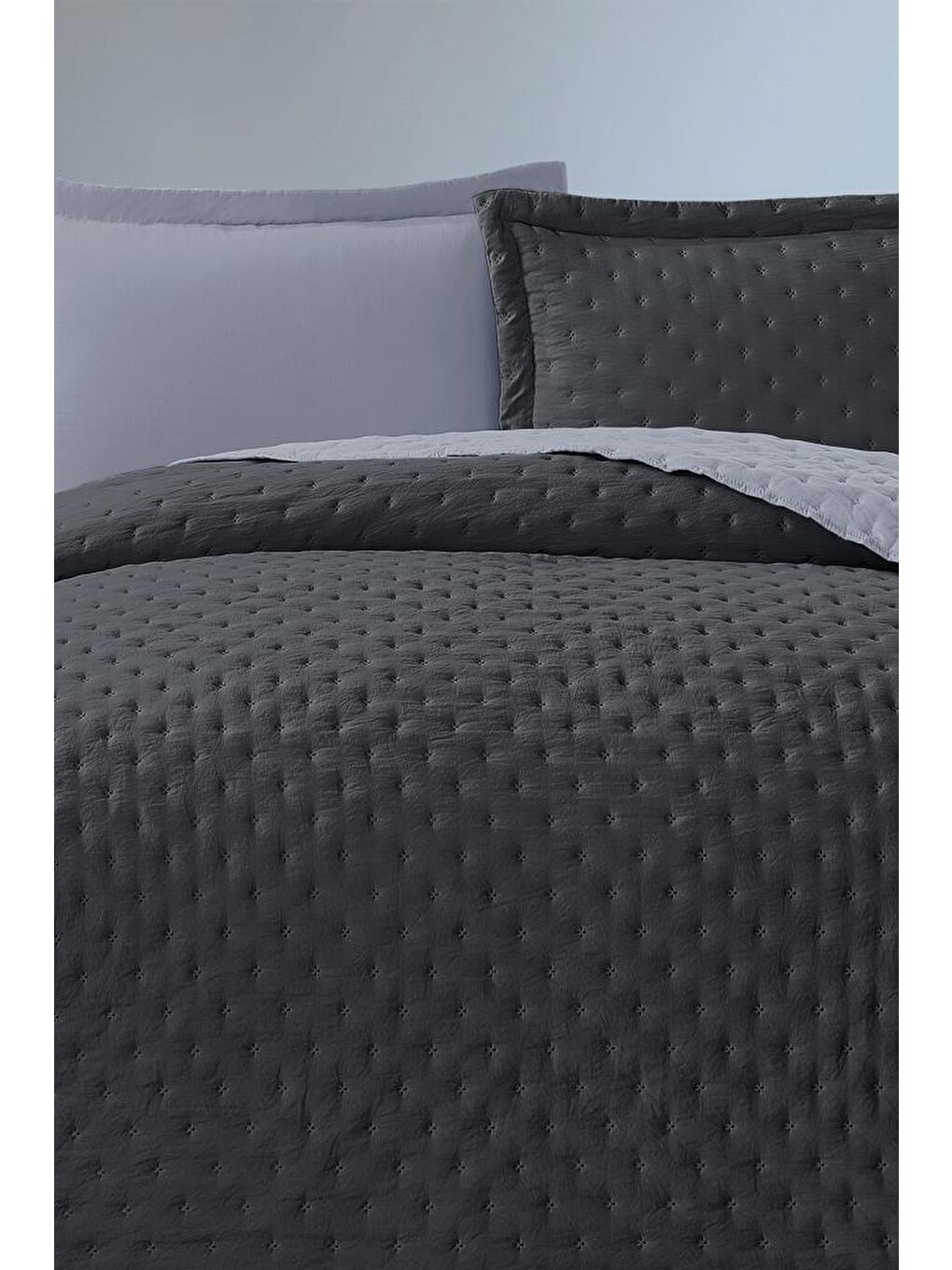 Washed Soft Çift Taraflı Çift Kişilik Yatak Örtüsü Gri-1