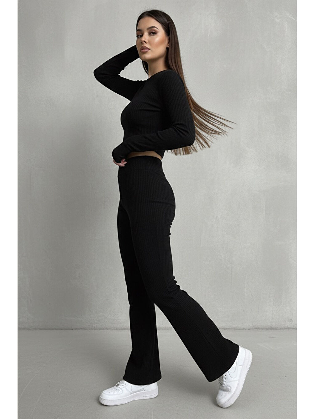 Parmak Geçmeli Kaşkorse İkili Takım Siyah - 27996-SIYAH-1