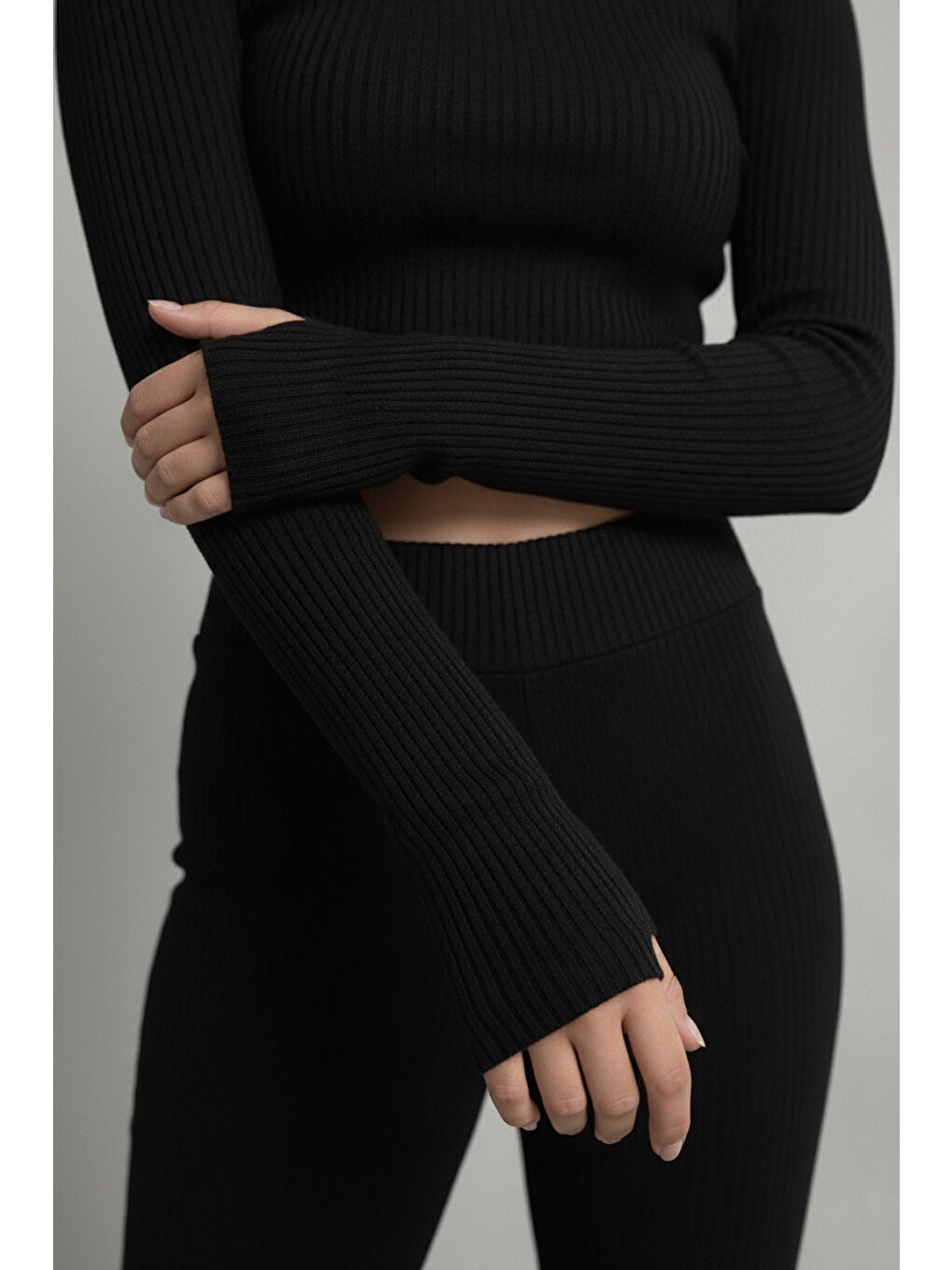 Parmak Geçmeli Kaşkorse İkili Takım Siyah - 27996-SIYAH-2