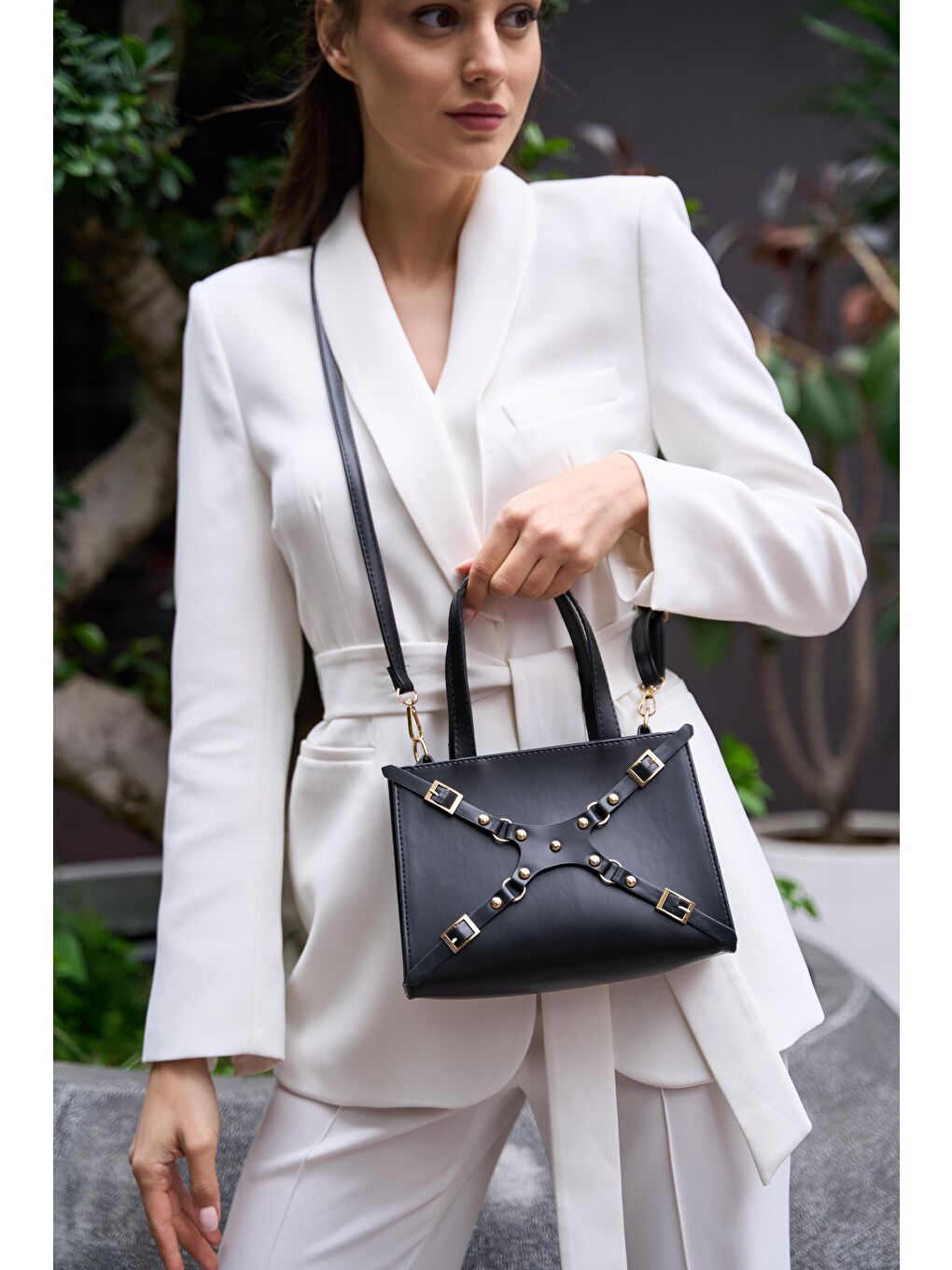 Zımbalı Mini Tote El Ve Omuz Çantası Siyah-3