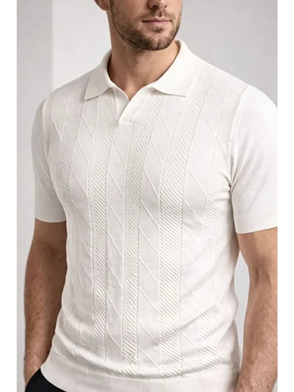 Beyaz Erkek Yazlık Triko Dokuma Tişört