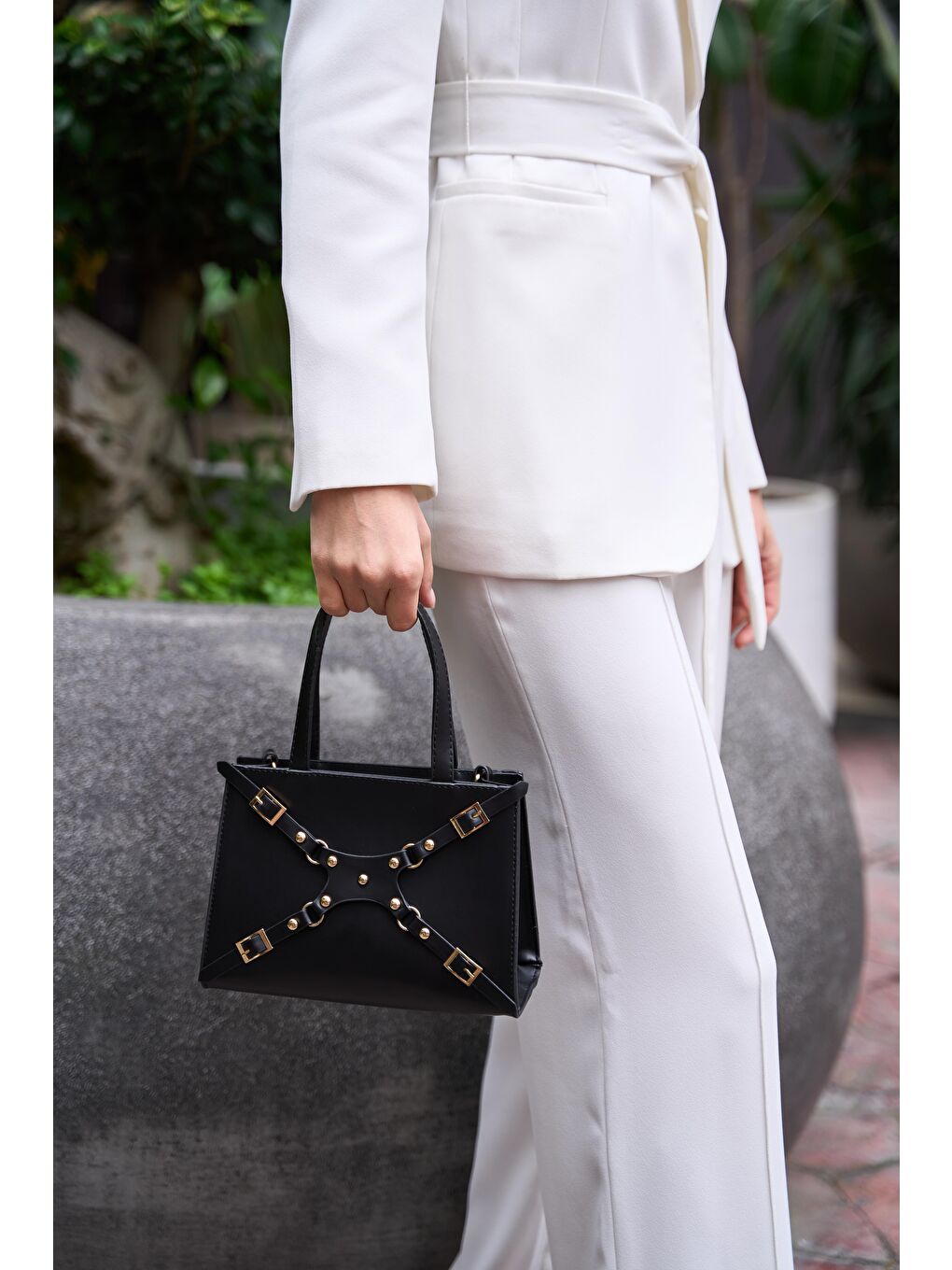 Zımbalı Mini Tote El Ve Omuz Çantası Siyah-4