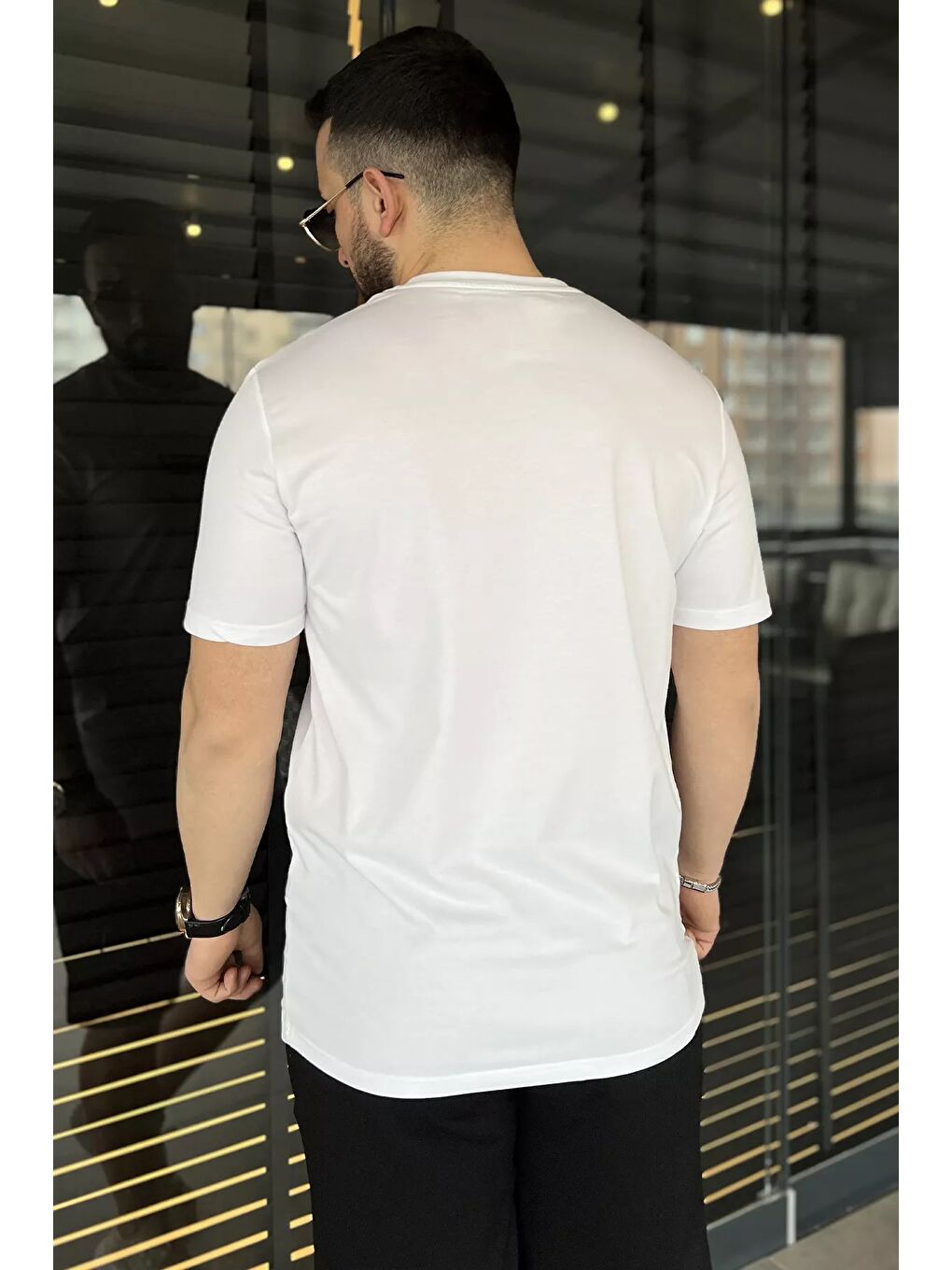 Beyaz Erkek Ön Baskılı Bisiklet Yaka Tişört-2