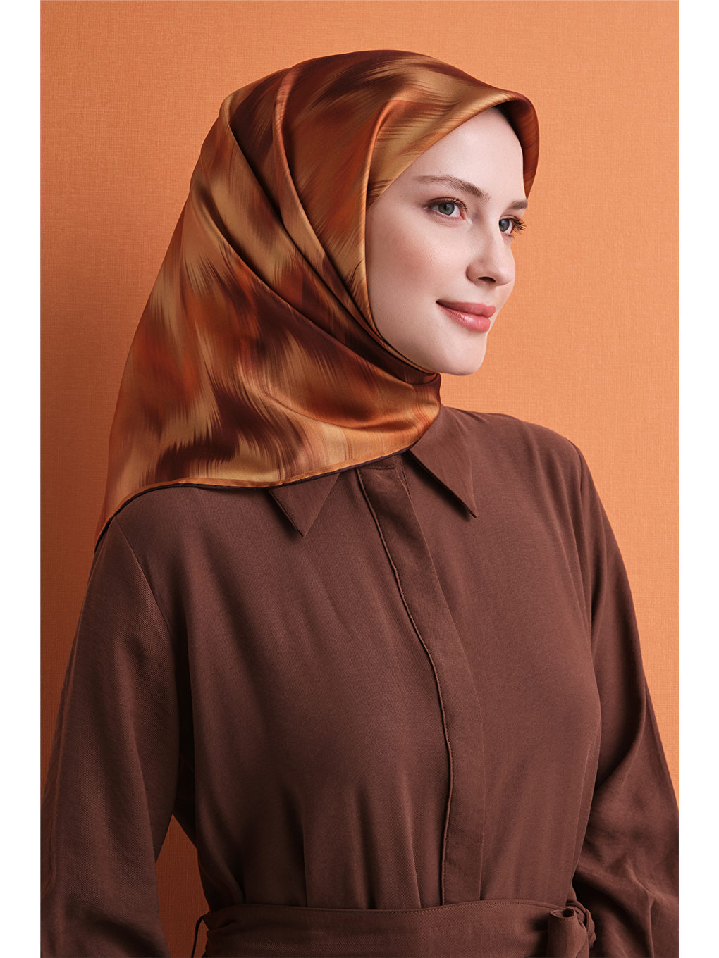 Kahverengi Saf İpek Twill Eşarp 9605d 57-2