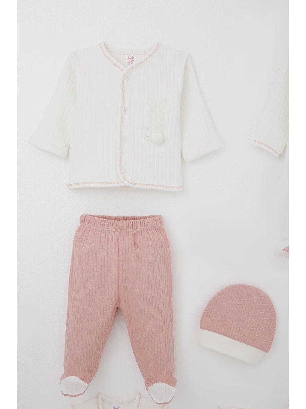 Kız Bebek Hastane Çıkışı 8 Li Ponponlu Tavşancık Nakışlı Ekru (0-3 Ay)-2