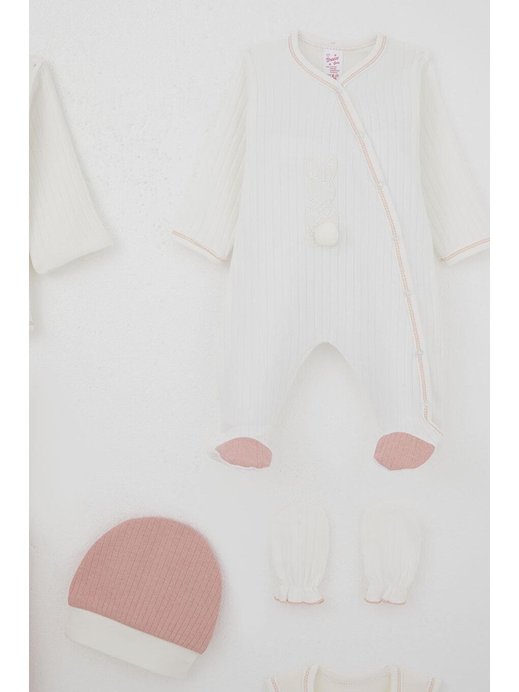 Kız Bebek Hastane Çıkışı 8 Li Ponponlu Tavşancık Nakışlı Ekru (0-3 Ay)-3