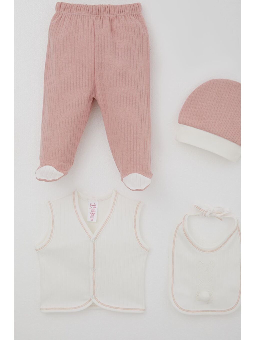 Kız Bebek Hastane Çıkışı 8 Li Ponponlu Tavşancık Nakışlı Ekru (0-3 Ay)-4