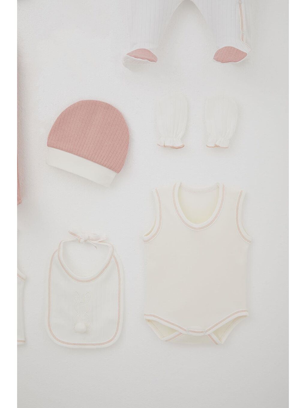 Kız Bebek Hastane Çıkışı 8 Li Ponponlu Tavşancık Nakışlı Ekru (0-3 Ay)-5